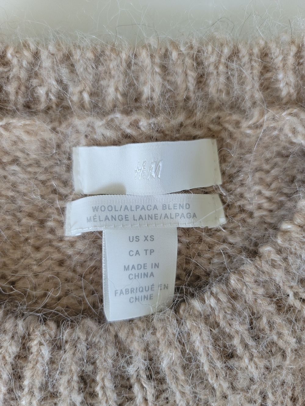 H&M Wool/Alpaca Blend Crew Neck Long Sleeve Taupe Sweater, XS - Picture 2 of 9